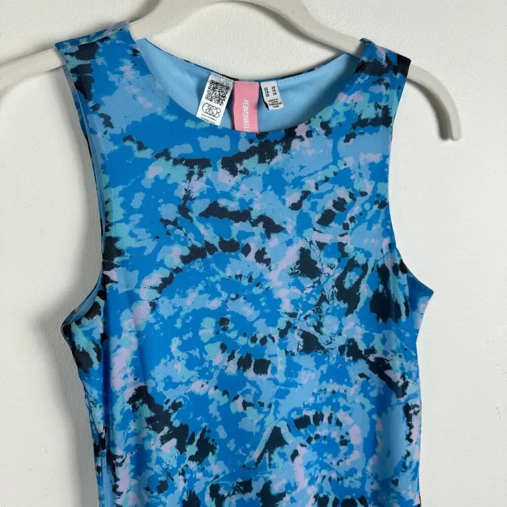 Something New Serena Print Sleeveless Mesh Maxi Dress Malibu Blue Aop Violeta XS